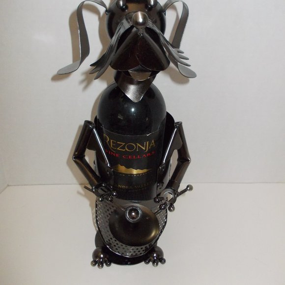 NWT Metal Master Chef Dog Wine Bottle Holder Bar Caddy - Picture 3 of 6